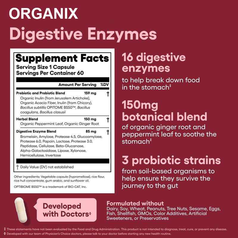 Organix™ - Advanced Gut Health Support with 60 Billion Probiotic + Digestive Enzymes