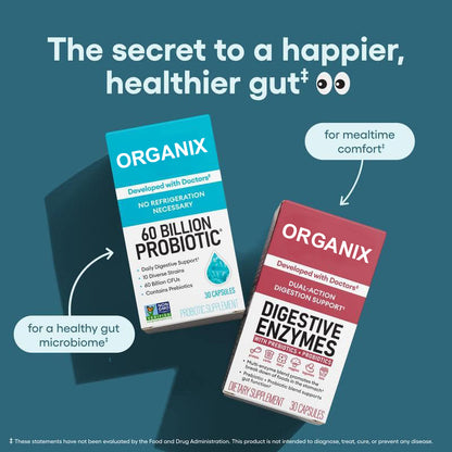 Organix™ - Advanced Gut Health Support with 60 Billion Probiotic + Digestive Enzymes