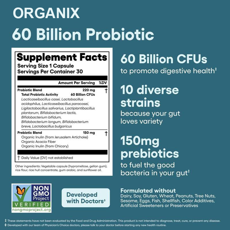 Organix™ - Advanced Gut Health Support with 60 Billion Probiotic + Digestive Enzymes