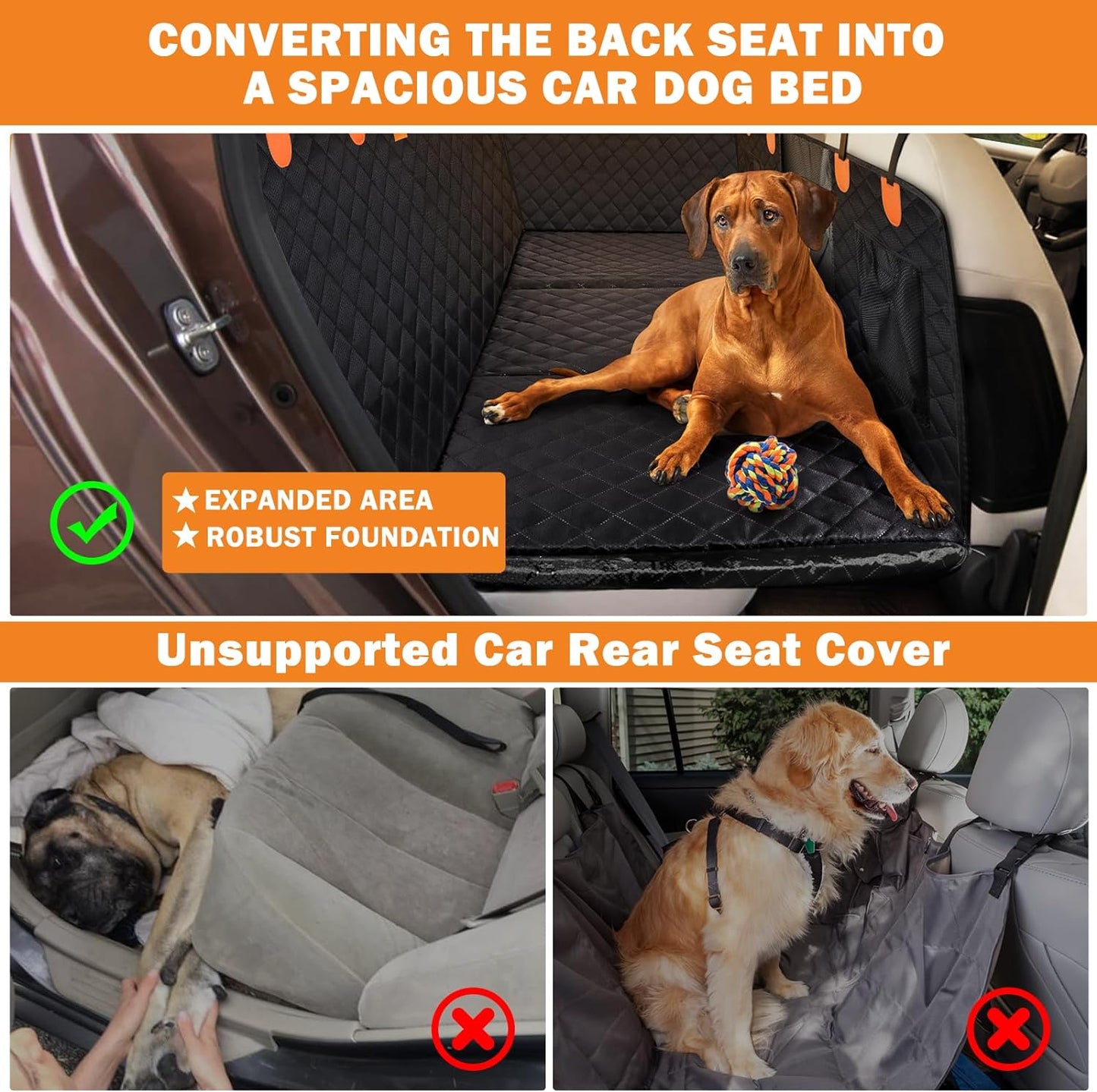 Extensor de asiento trasero para perros, color negro, con cubiertas para puertas