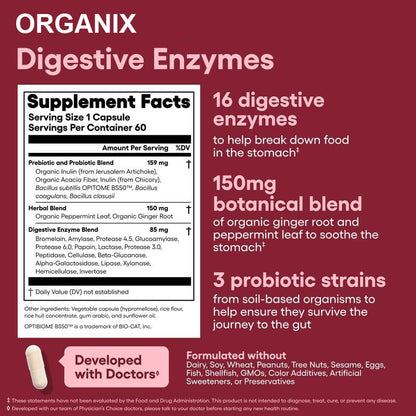 Organix™ - Advanced Gut Health Support with 60 Billion Probiotic + Digestive Enzymes