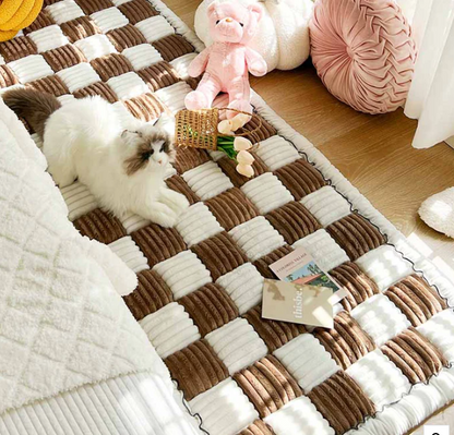 Plaid Square Dog Mat Bed Couch Cover