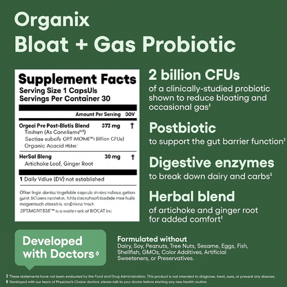Organix™ - Advanced Gut Health Support with 60 Billion Probiotic + Digestive Enzymes