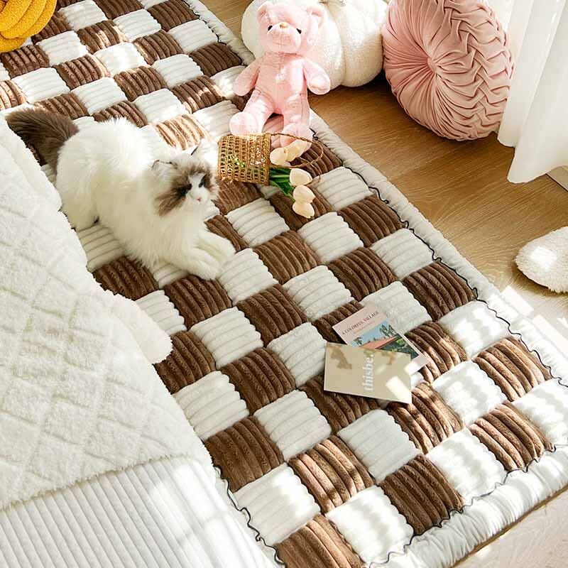 Plaid Square Dog Mat Bed Couch Cover