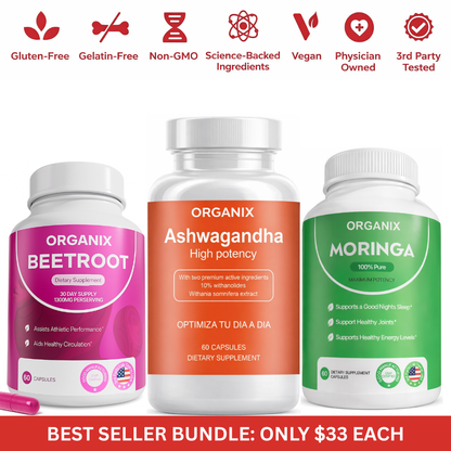 Buy 1 Get 2 Free of Organix Best Seller Bundle: Ashwagandha, Moringa & Beetroot