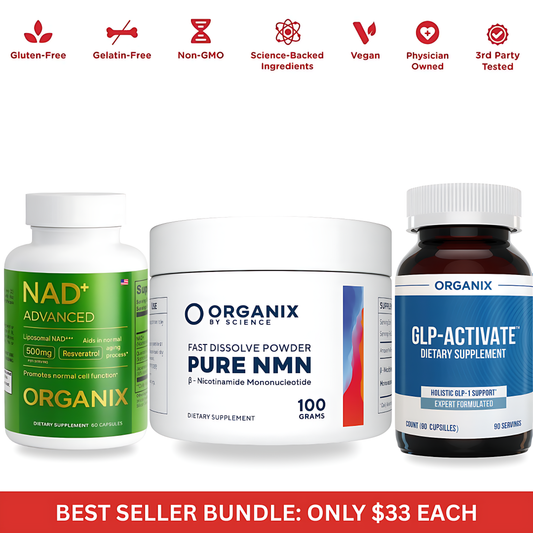 Buy 1 Get 2 Free of Organix Best Seller Bundle: NAD+, Pure NMN Powder & GLP-Activate